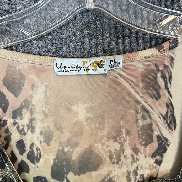 Unity Women Floral Blouse Top Size Large Petite Bohemian Artsy Lace Trim Stretch - Picture 6 of 9